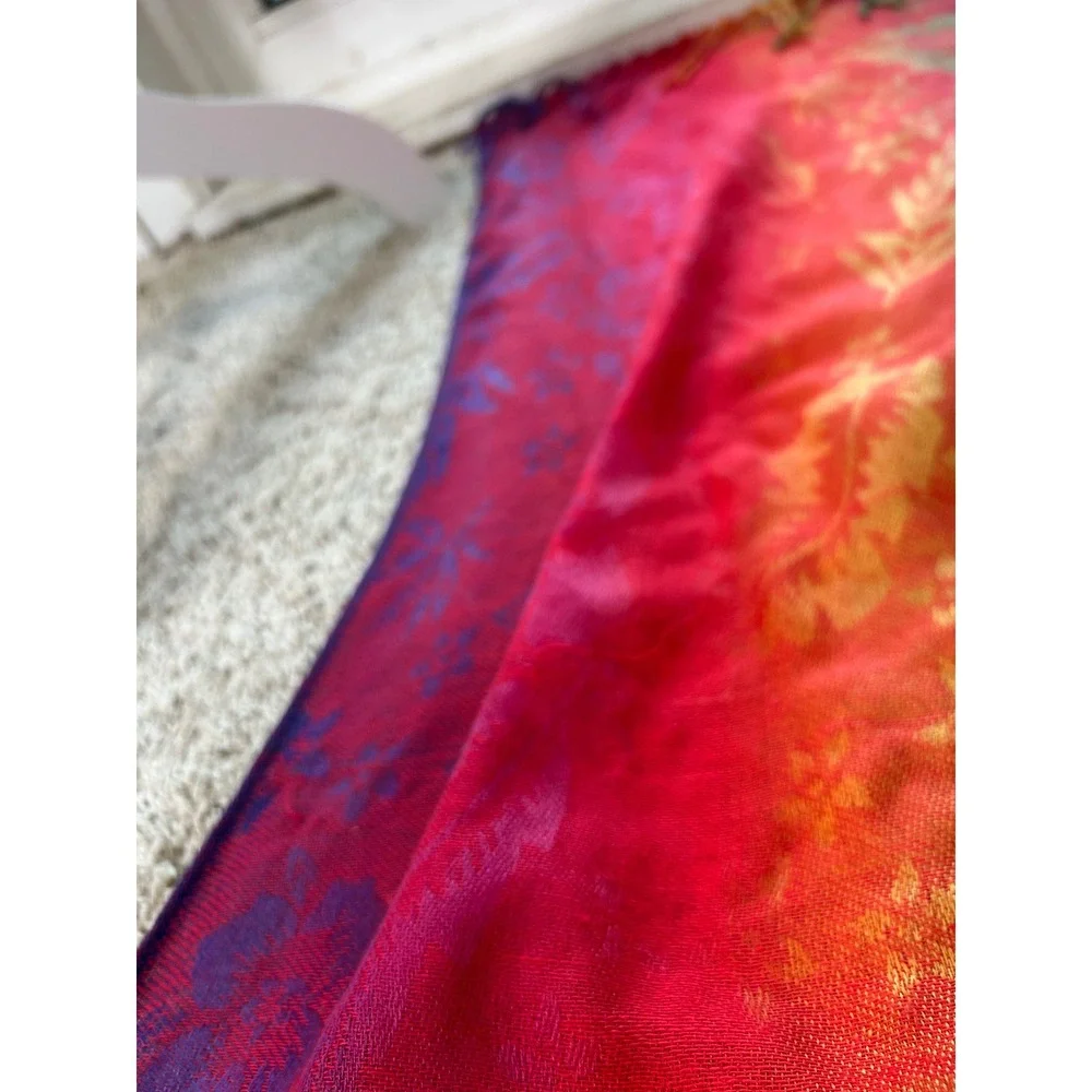 Rainbow Floral Jacquard Shawl Vibrant Fringe Wrap Scarf Festival Hippie Boho‎